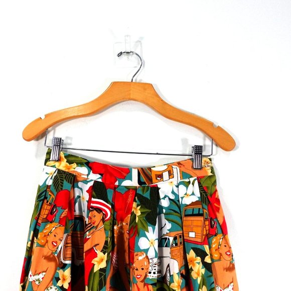 VINTAGE Hawaiian Skirt Small Mini Pleated Swing Tiki Pin Up Beach GRACE KARIN - Picture 2 of 7